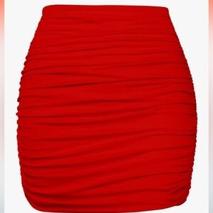 Elegant Red Ruched Skirt